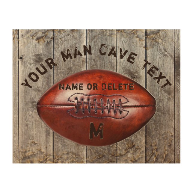 Wooden Football Man Cave Sign with 3 Text Boxes (Front)