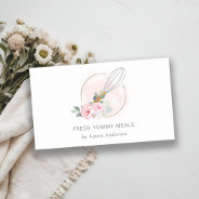 Wooden Fork Spoon Blush Pink Floral Chef Logo Business Card at Zazzle