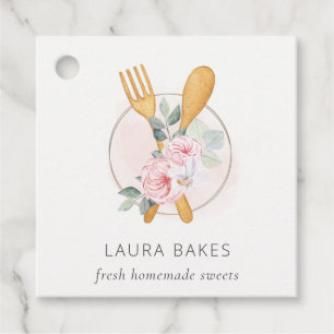 Wooden Fork Spoon Blush Pink Floral Chef Logo Favor Tags
