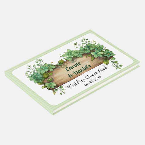 Wooden frame greenery and stripes spring wedding guest book