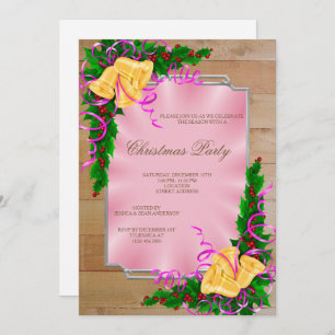 Wooden Framed Corner Bells Christmas Invitation