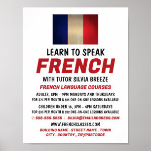 Wooden French Flag, French Language Course Advert Poster