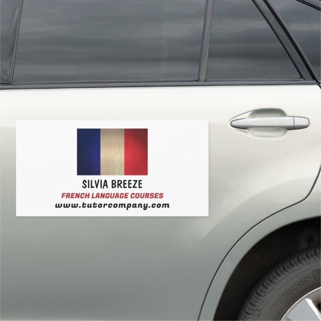 Wooden French Flag, French Language Tutor, Teacher Car Magnet (In Situ)