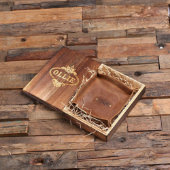 Wooden Gift Box With Engraved Leather Valet Tray (Top)