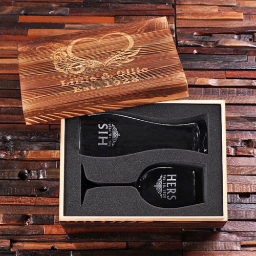 Wooden Gift Set with Engraved Wine  Pilsner Glass