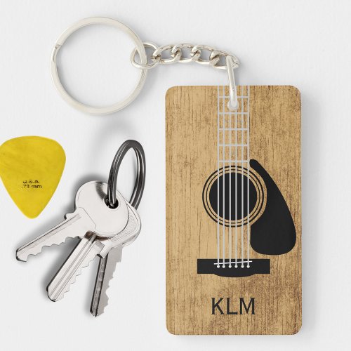 Wooden Guitar Monogram Keychain