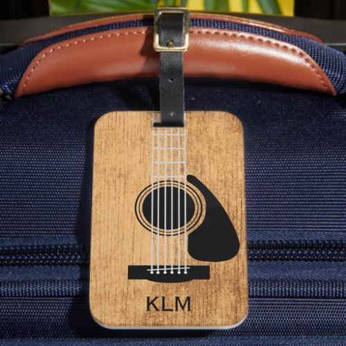 Wooden Guitar Monogram Single Sided wCard Slot Luggage Tag