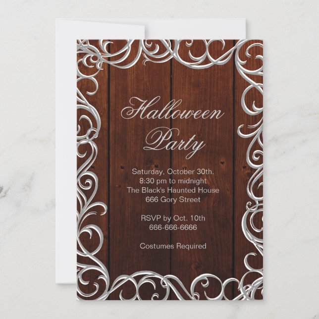 Wooden Halloween Party Invitation (Front)