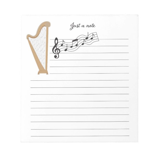 Wooden Harp with music notes note pad (Front)