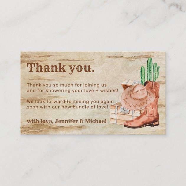 Wooden Hat Shoes Cactus Cowboy Thank You Enclosure Card