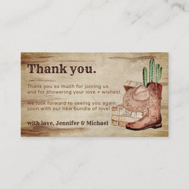 Wooden Hat Shoes Cactus Thank You Baby Cowboy Enclosure Card
