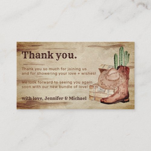 Wooden Hat Shoes Cactus Thank You Baby Cowboy Enclosure Card
