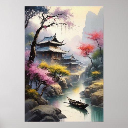 Wooden Haven in the Mist Poster