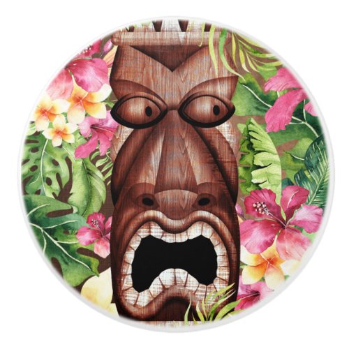 Wooden Hawaiian Tiki Luau Island Summer Floral Ceramic Knob