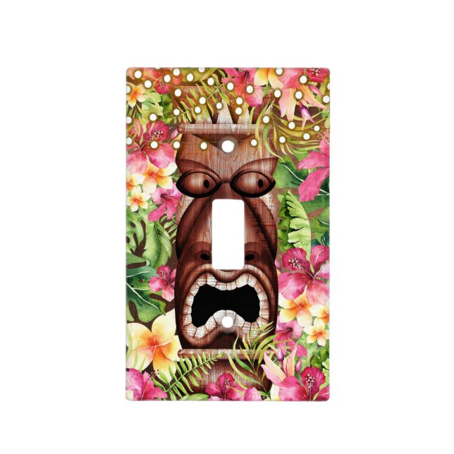 Wooden Hawaiian Tiki Luau Island Summer Floral Light Switch Cover (Front)