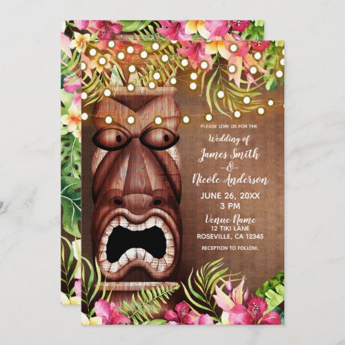 Wooden Hawaiian Tiki Luau Summer Beach Wedding Invitation