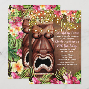 Wooden Hawaiian Tiki Luau Summer Birthday Party Invitation