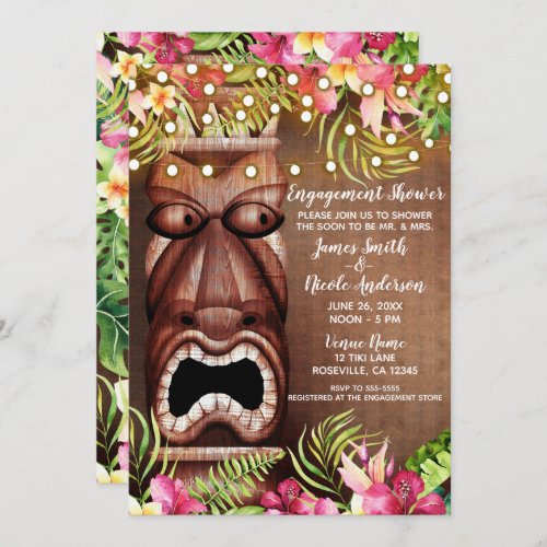 Wooden Hawaiian Tiki Luau Summer Engagement Shower Invitation