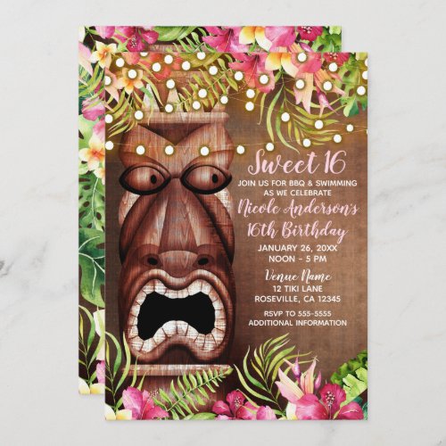 Wooden Hawaiian Tiki Luau Summer Sweet 16 Party Invitation