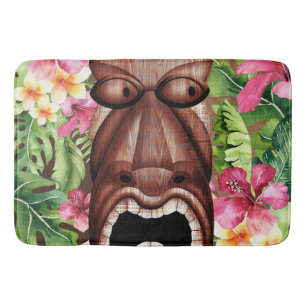 Wooden Hawaiian Tiki Luau Summer Tropical Bath Mat