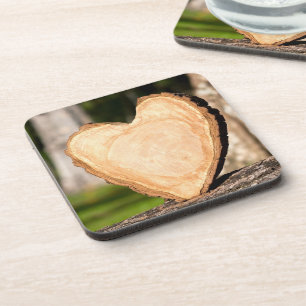 wooden heart beverage coaster