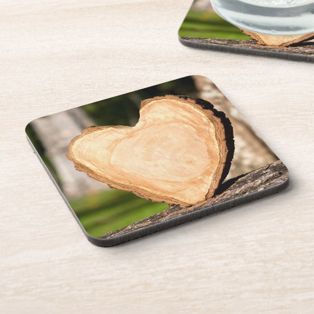 wooden heart beverage coaster (Left Side)