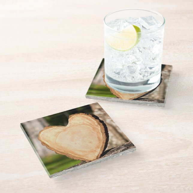 wooden heart glass coaster (Angled)
