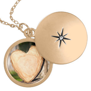 wooden heart gold plated necklace