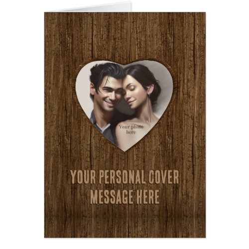 Wooden Heart Shape _ Romantic Custom Photo Card 