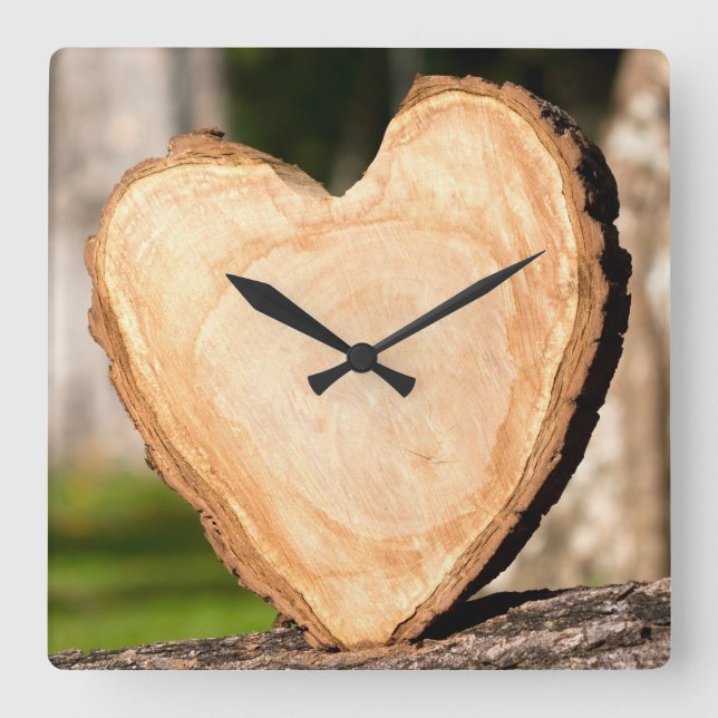 wooden heart square wall clock (Front)