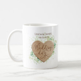 Wooden Heart Watercolor Eucalyptus Rustic Wedding Coffee Mug