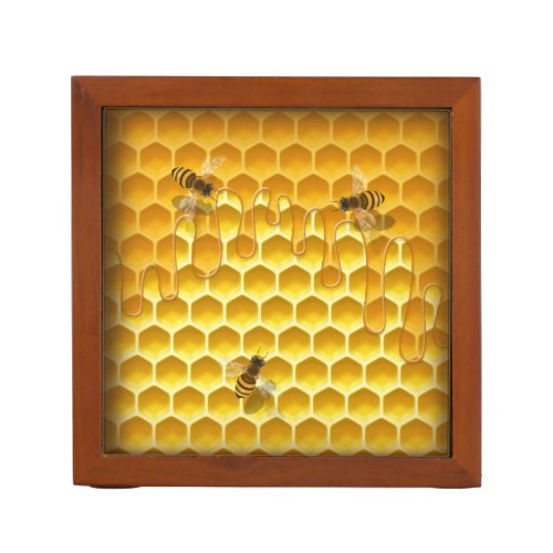 Wooden Hive Frame with Honeybees Customizable Desk Organizer