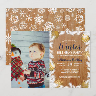 Wooden Holiday Photo Birthday Party Invitation
