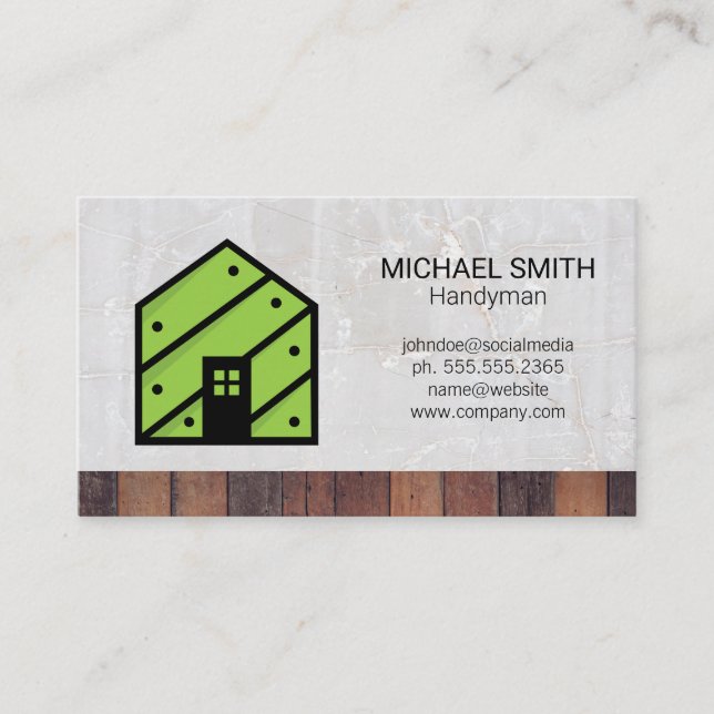 Wooden House Logo | Builder | Marble Business Card (Front)