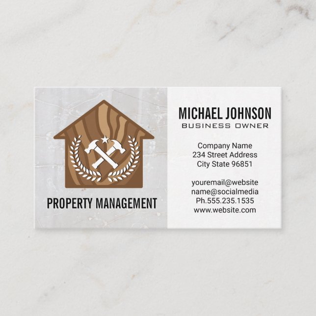 Wooden House Logo | Crossed Hammers Business Card (Front)