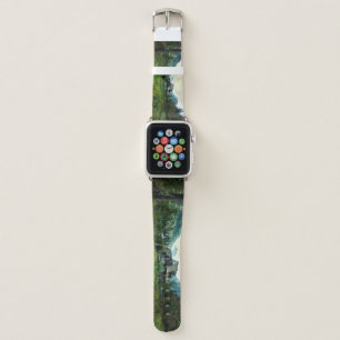 Wooden house, mountain nature scenery. apple watch band