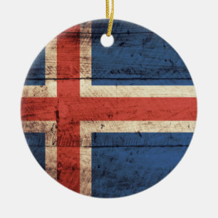 Wooden Iceland Flag Ceramic Ornament