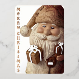 Wooden imitated Christmas Santa Claus Silver Card