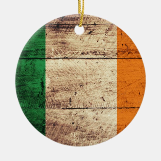 Wooden Ireland Flag Ceramic Ornament (Front)