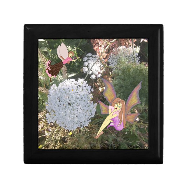Wooden Jewelry Box - Fairy Wildflowers Queen Anne  (Front)
