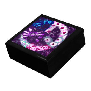 Wooden Jewelry Keepsake Box Abstract Peace Sign