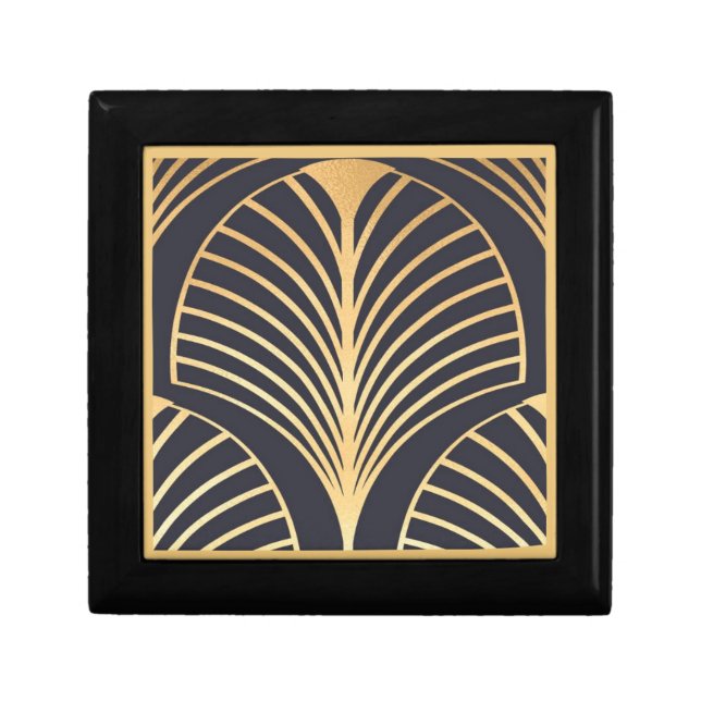 Wooden Jewelry Keepsake Box - Art Deco Fan Gold (Front)