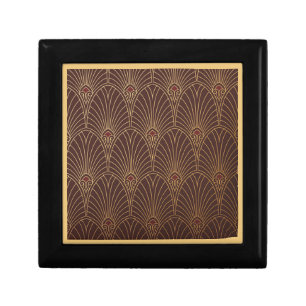 Wooden Jewelry Keepsake Box - Art Deco Gold