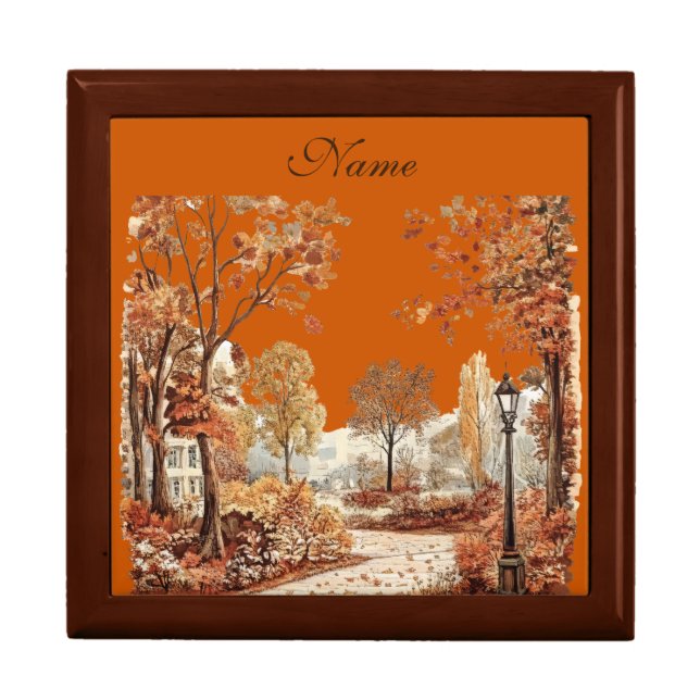 Wooden Jewelry Keepsake Box- Autumn Personalised Gift Box (Front)