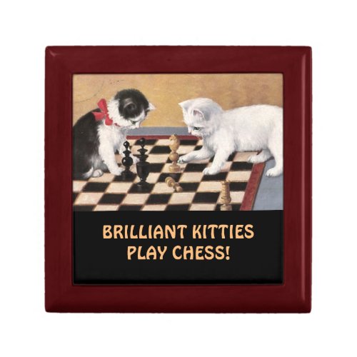 Wooden Jewelry Keepsake Box Kitties Chess