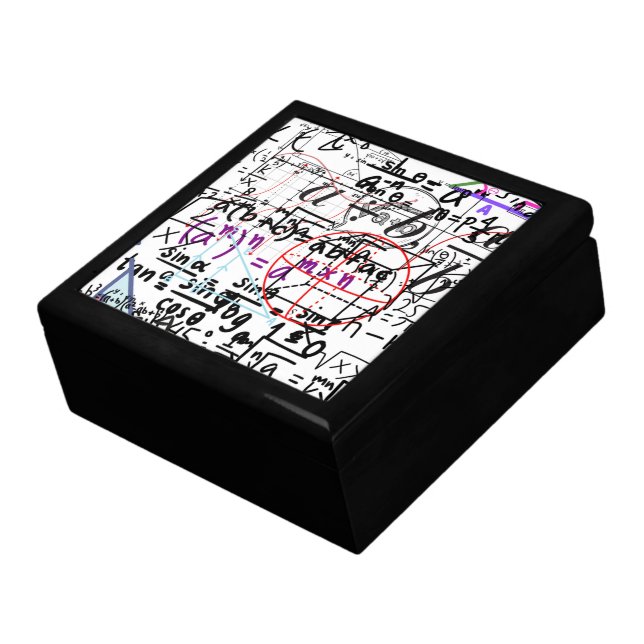 Wooden Jewelry Keepsake Box maths patterned (Side)