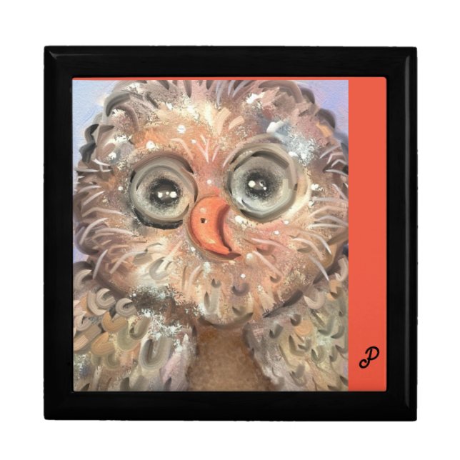 Wooden Jewelry Keepsake Box Original artwork OWL! (Front)