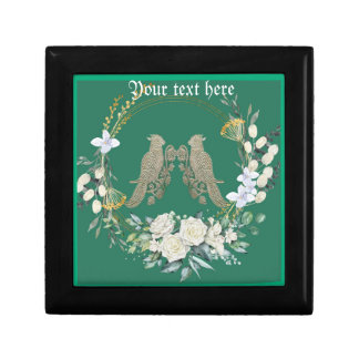 Wooden Jewelry Keepsake Box Parrots with roses