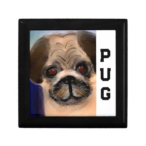 Wooden Jewelry Keepsake Box PUG DOG PAINTING