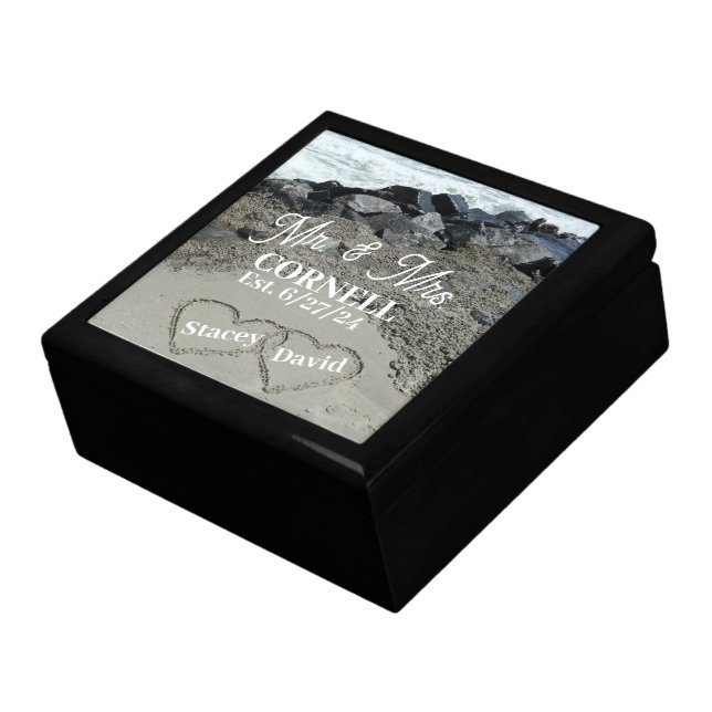 Wooden Jewelry Keepsake Box - Two Hearts           (Side)